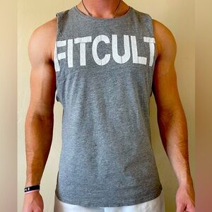 Size L Gray Fitness Culture Cut Off Tank Top